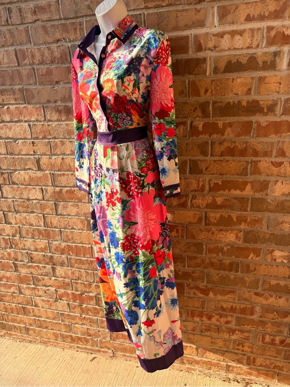 Avara Floral Long-Sleeve Maxi Dress in Pink and Purple size Medium - Picture 9 of 12